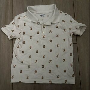 Old Navy White Polo with Brown Bunny Print